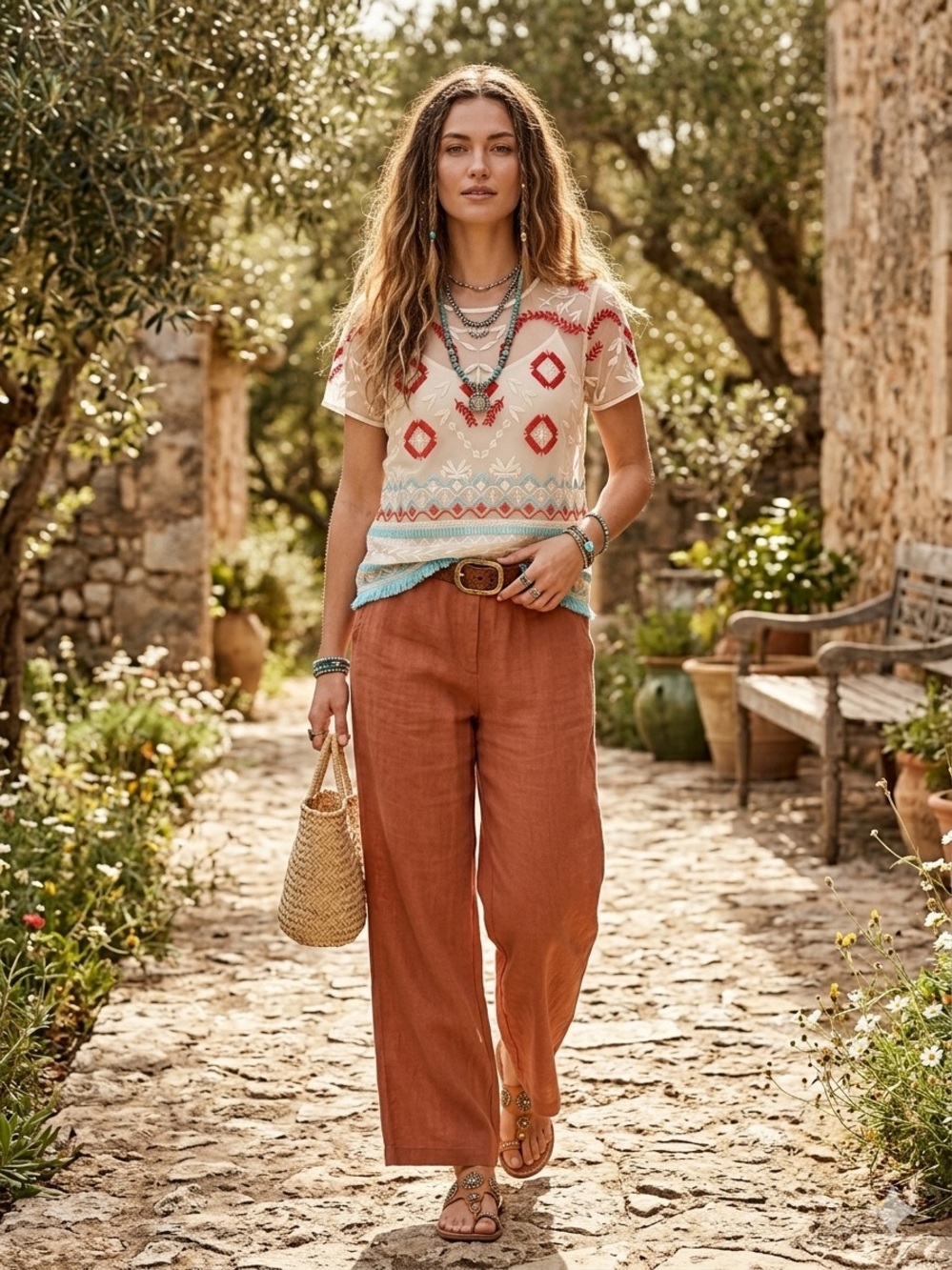 Sundance Embroidered Sheer Mesh Top